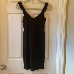 Black midi dress with ruffles sleeves